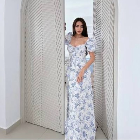 House of CB Felizia Floral Puff Sleeve Maxi Dress Sz L NEW